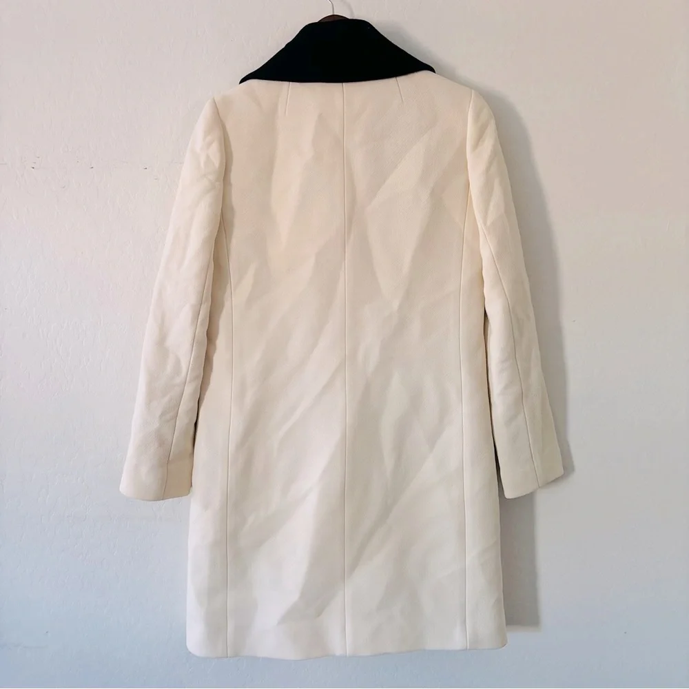 J. Crew Cream Pea Coat with Navy Blue Collar Size 4 EUC Wool Blend - Picture 8 of 12